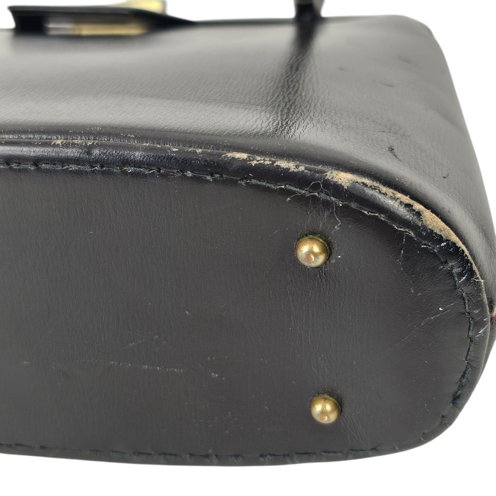 VNT 1970s black leather handbag purse snap lock frame fair condition - Picture 10 of 14